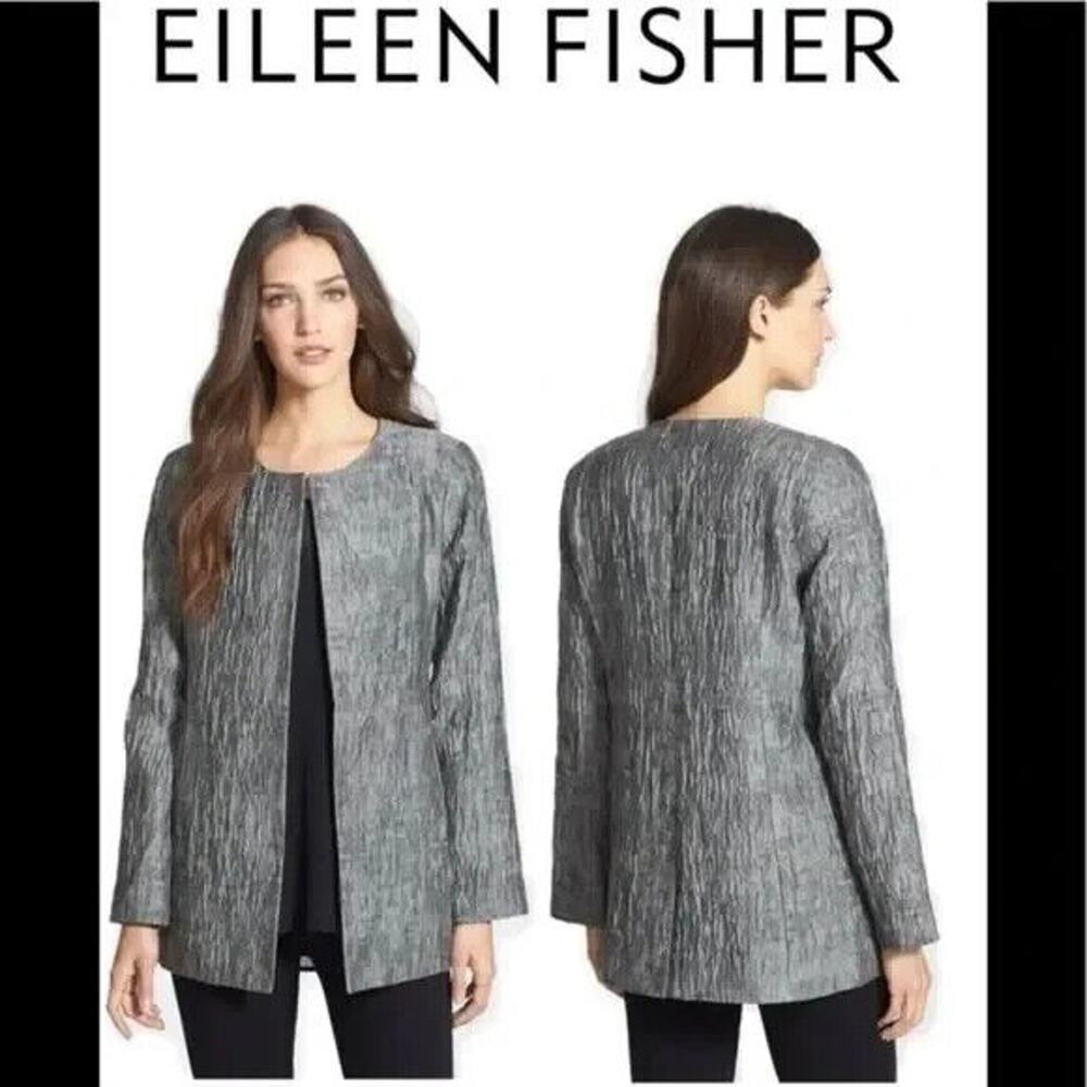 EILEEN FISHER SILK PEWTER CRINKLE JACKET SZ S
